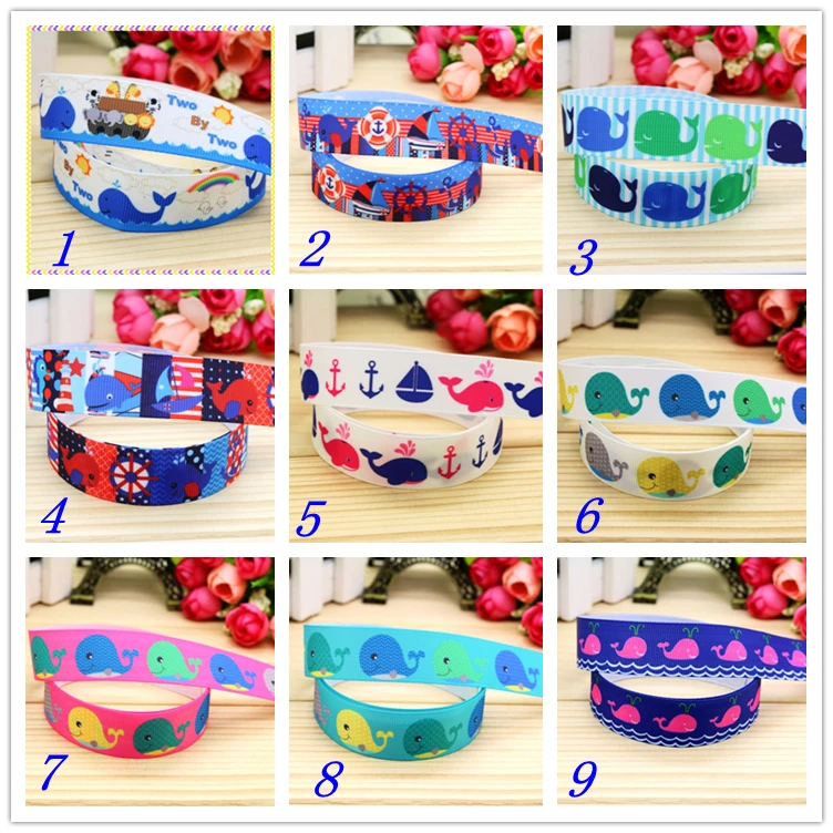 

7/8'' Free shipping anchor whale anchor printed grosgrain ribbon hairbow headwear party decoration diy wholesale OEM 22mm S250