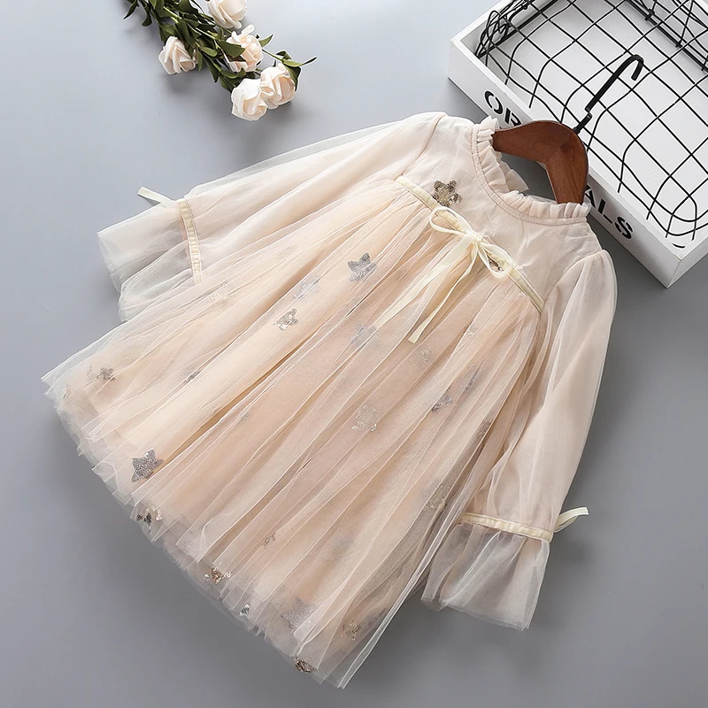 Высококачественное платье для девочек от 2 до 7 лет Новинка года, осенняя кружевная шифоновая одежда с цветочным узором для детей праздничное платье принцессы для девочек