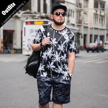 Летние мужские футболки с коротким рукавом, комплекты, мужской костюм, бамбуковый принт, две части, мужские футболки, спортивный костюм размера плюс 6XL