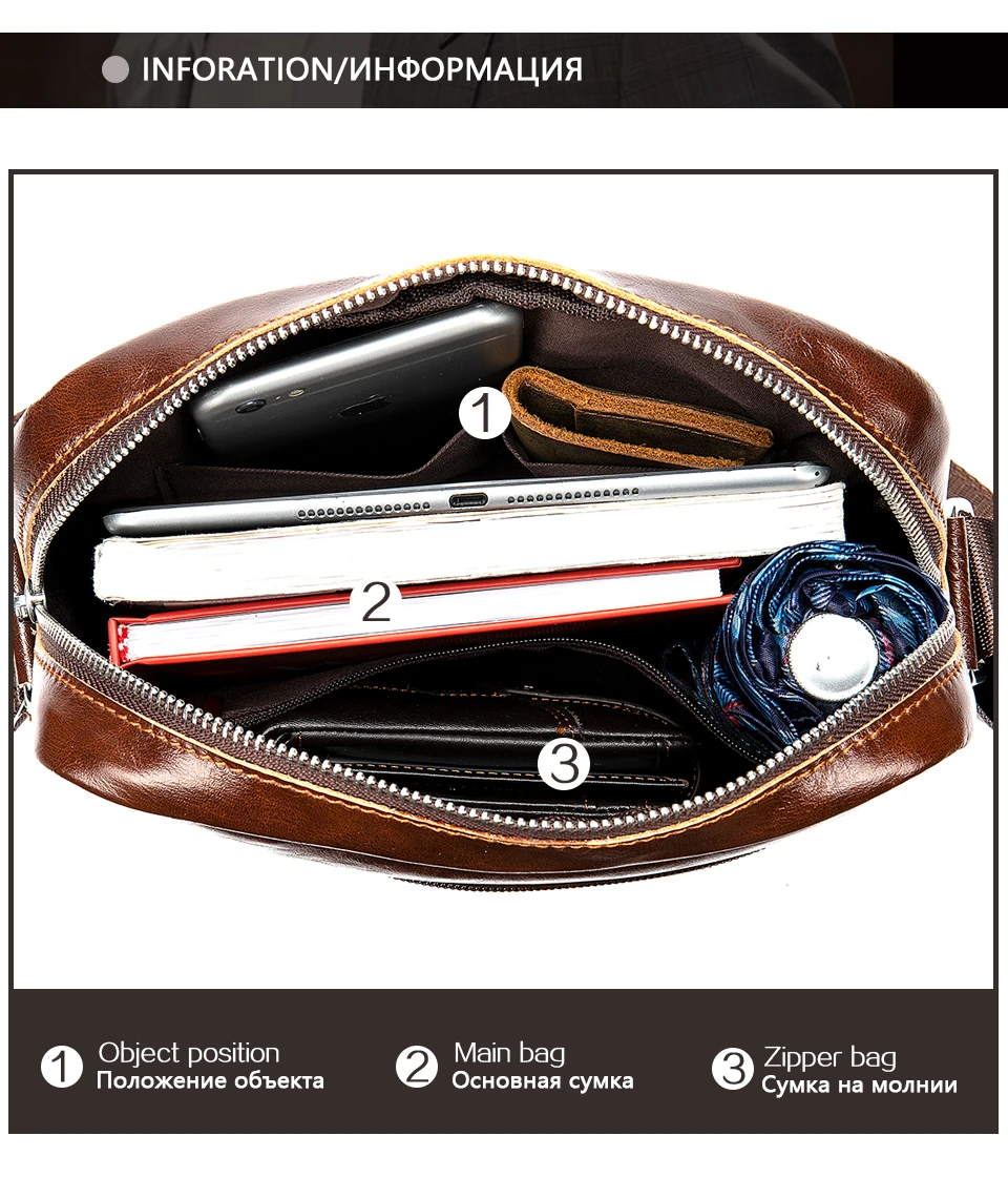 Men 's Shoulder Bags Genuine leather Male Flap Crossbody Bag for Men Vintage Pockets Ipad Phone Messenger Handbags 5