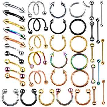 

2Pcs Stainless Steel Helix Piercing Labret Stud Nose Hoop Ring Earrings Eyebrow Tragus Barbell Septum Body Jewelry