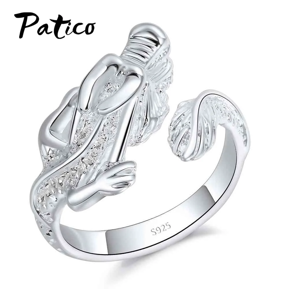 

PATICO Unique Real 925 Sterling Silver Finger Rings Men Top Quality Animal Dragon king Design Cocktail Ring Women Lady Gift Anel