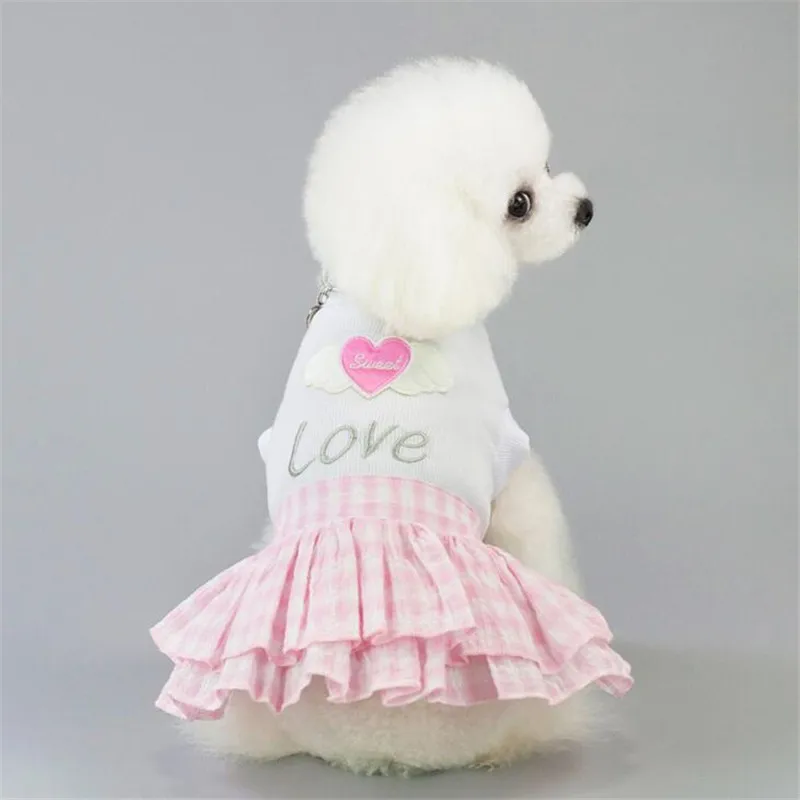 

2019 Heart Pattern Dog Dress Princess Clothes Blue/Pink Dresses Summer Pet Puppy Dog Cat Skirt For Small Dogs Bichon Clothing LE