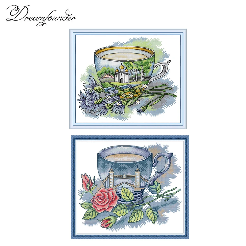 Cross Stitch Kit Teacup series cross stitch kit aida 14ct 11ct count print canvas stitches embroidery DIY handmade needl