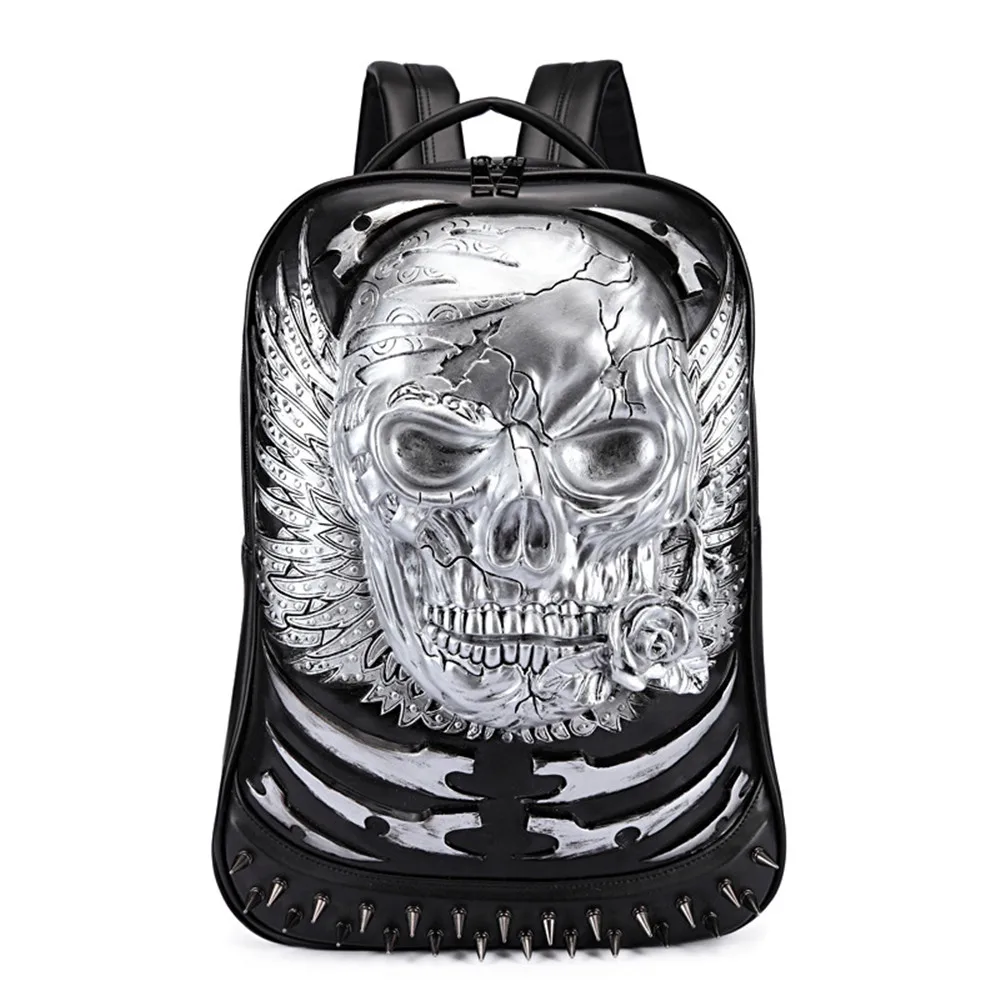 

Cool Personality Backpack PU Mochila Skull Element 3D Daypack