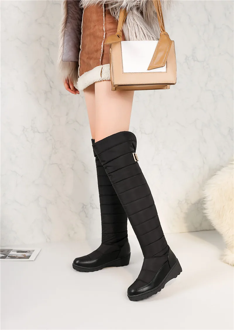 MoonMeek/ г. Модные зимние сапоги теплые зимние сапоги с круглым носком водонепроницаемые и противоскользящие Сапоги выше колена для женщин