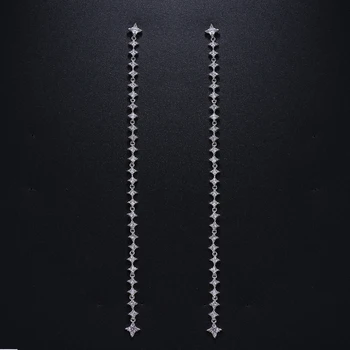 

Emmaya Fashion Long White and Gun Black Earrings For Women Wedding Party AAA Clear Cubic Zirconia Tassel Earrings Party Gift