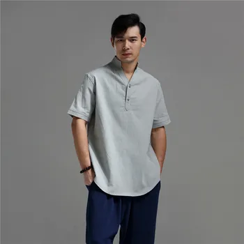 

Summer Shirt Men Blouse Traditional Chinese Clothing Flax Blusas Short Sleeve Linen Tops Ethnic Blusas Masculina Chemise