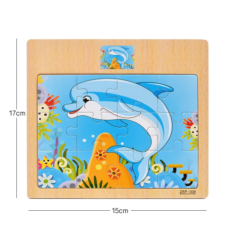 Montessori Toys Educational Wooden Toys for Children Early Learning 3D Cartoon Animal Traffic Puzzle Kids Math Jigsaw