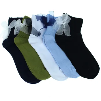 

5 pairs Free shipping 2019 Spring Autumn new cotton High Quality Floral Lace Retro bowknot cute women short socks 5 color
