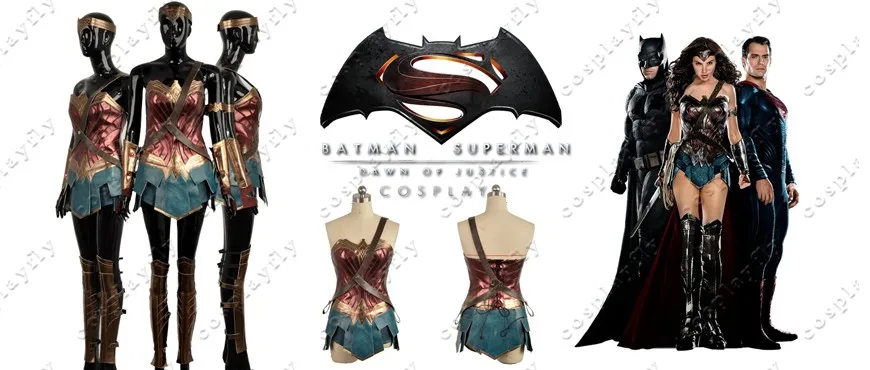 BatmanvSuperman: Dawn of Justice Wonder Woman Diana Costume Golden Rope(бесплатно) Взрослый Косплей корсет платье+ женский парик