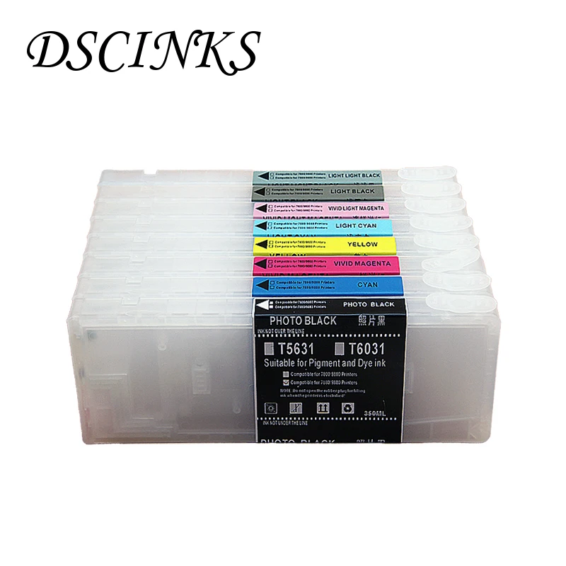 

8 pieces/lot 350ml empty refill ink cartridge for Epson 7800 9800 printer refillable cartridge with resetable chips