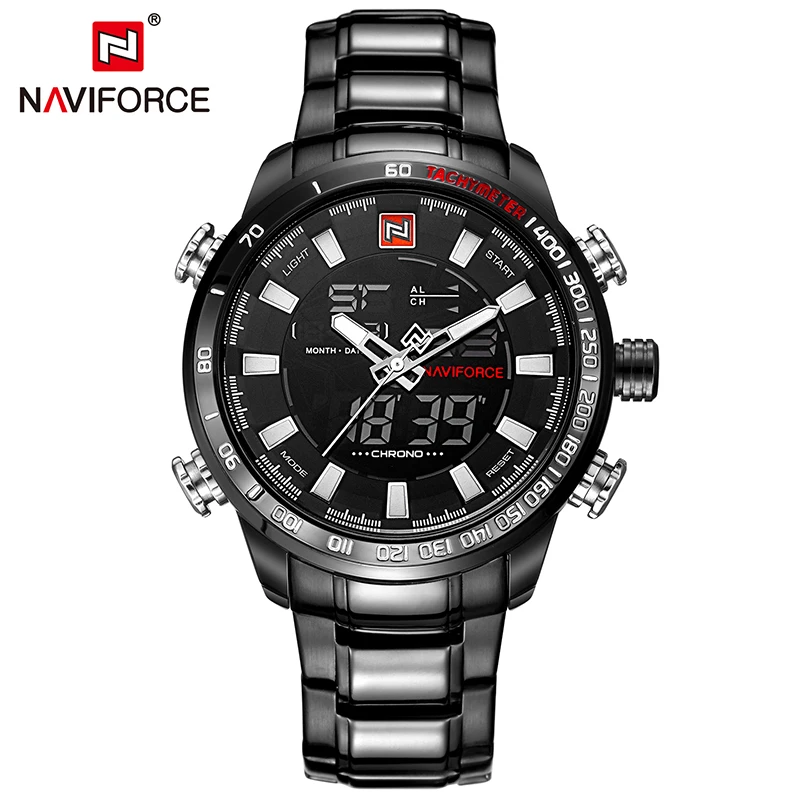 NAVIFORCE Элитный бренд для мужчин Военная Униформа спортивные часы для мужчин цифровой кварцевые часы Полный сталь