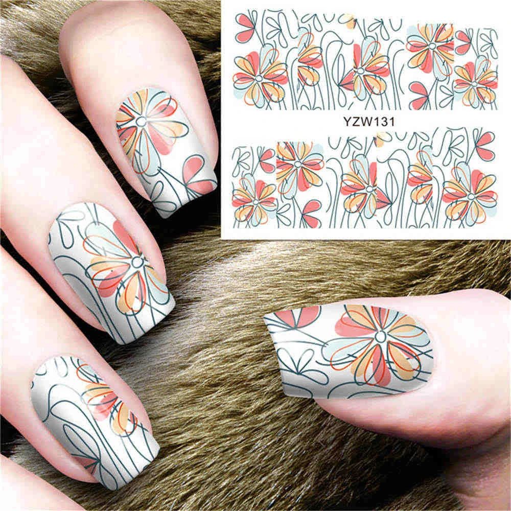 

6 Sheets/Set Nail Art Stickers Colorful Flower Water Transfer Decal Sliders for Nail Art Decorations Tattoo Manicure Wraps Tools
