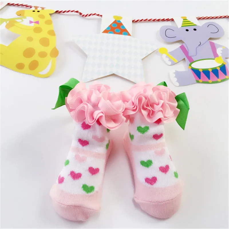1 пара жаккардовых детских носков с кружевным бантом в форме сердца для детей 0-24 месяцев, милые хлопковые носки принцессы для девочек, носки с бантиком