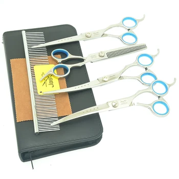 

Stainless Steel 7.0" Pet Scissors Set Dog Cutting Shears Curved Clipper 6.5" Thinning Tesoura Grooming Scissors for Pets LZS0765