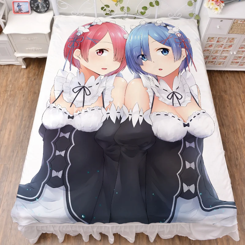 150x200 см японское аниме Re-Zero kara Hajimeru Isekai Seikatsu сексуальная девушка Ram& Rem молочное волокно простыня и фланелевое одеяло