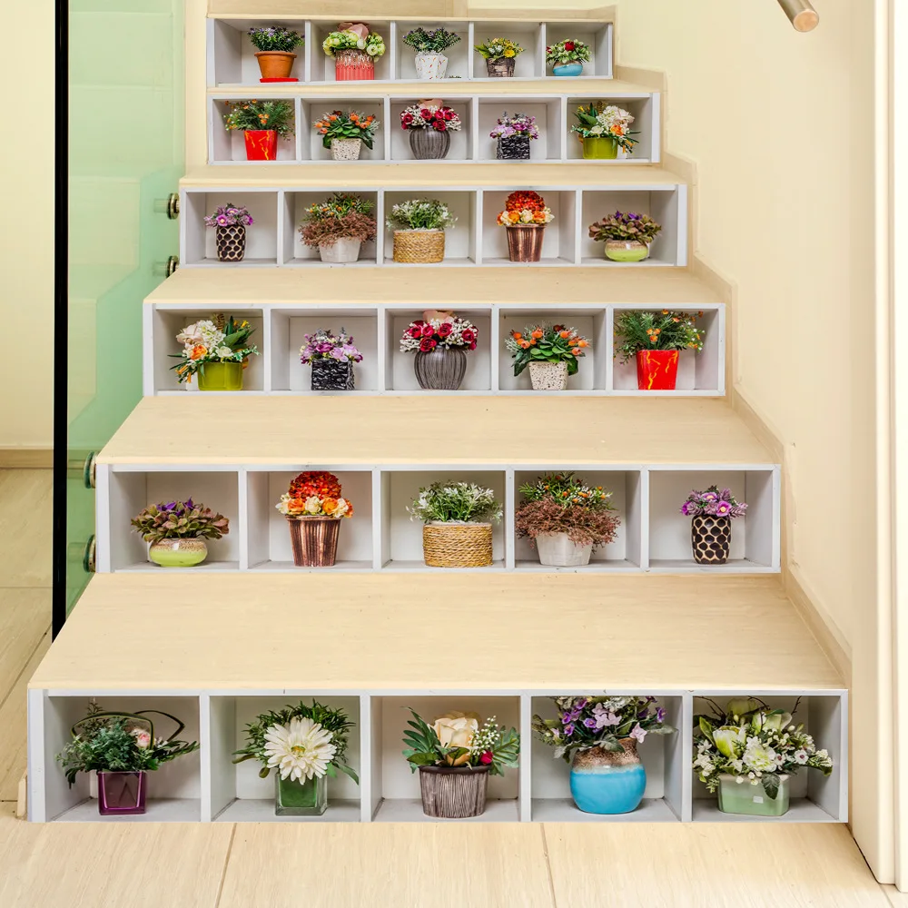 

Home Decor Nordic Fresh Potted Green Plant Decorative Wall Stickers 3D Stair Wallpaper Stickers Self-adhesive Decal Murals