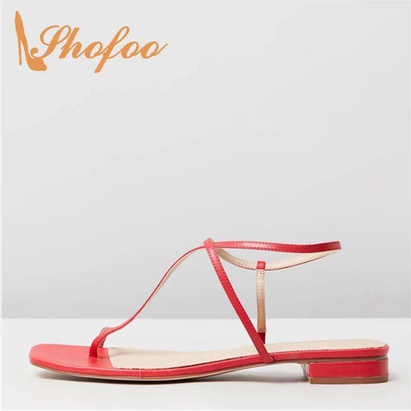 

Red Black Slim Ankle Strap Low Chunky Heels Sandals Woman Soft Leather Comfortable For Ladies Summer Footwear Causal Concise