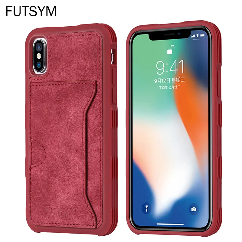 Unique TPU Bumper design Original Leather Card Holder Phone Case for iPhone X Case Slim Cover Luxury Brand 360 Degree Protection
