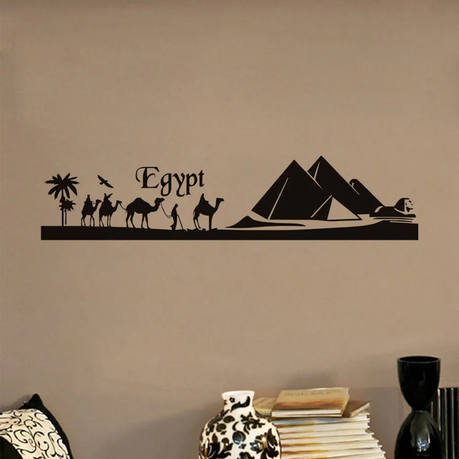 

DCTOP Egypt Pyramid Skyline Camel Sand Wall Sticker Removable Vinyl Wall Decal Landscape Art Mural Home Decoration Accessories