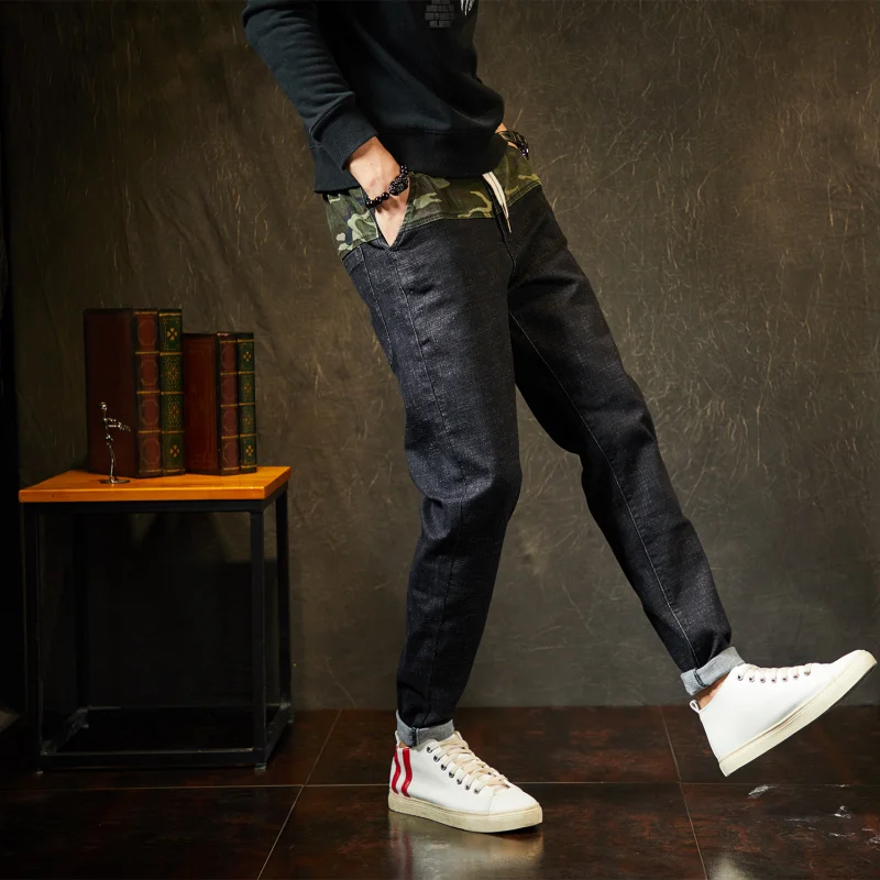 Мужские джинсы размера плюс, осень, Новые камуфляжные эластичные черные джинсы, облегающие брюки, брендовая одежда, 5XL 6XL 7XL