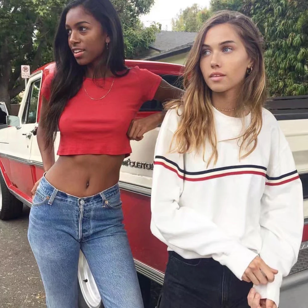 Sweatshirt Oversize Women Stripe Round Neck Baggy Pullover Tumblr Ariana Grande Blackpink Oversized Cotton Sweatshirts Plus Size
