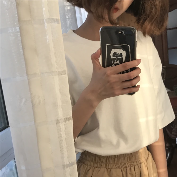 YouGeMan Harajuku одежда весна лето женская футболка Топ корейский Ulzzang винтажная Однотонная футболка с коротким рукавом женская футболка