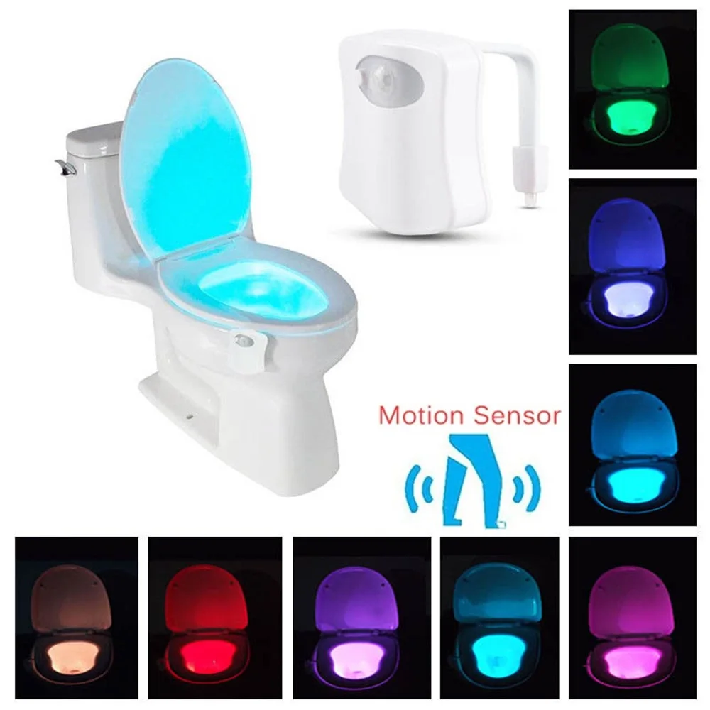 Motion Sensor LED Toilet Light Night Light Seat Lamp Luminaria 8 Color Changing Auto RGB PIR