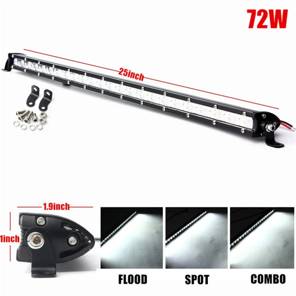 72W Slim LED Light Bar Waterproof Work Beam Truck With 24 LED Lamp Beads