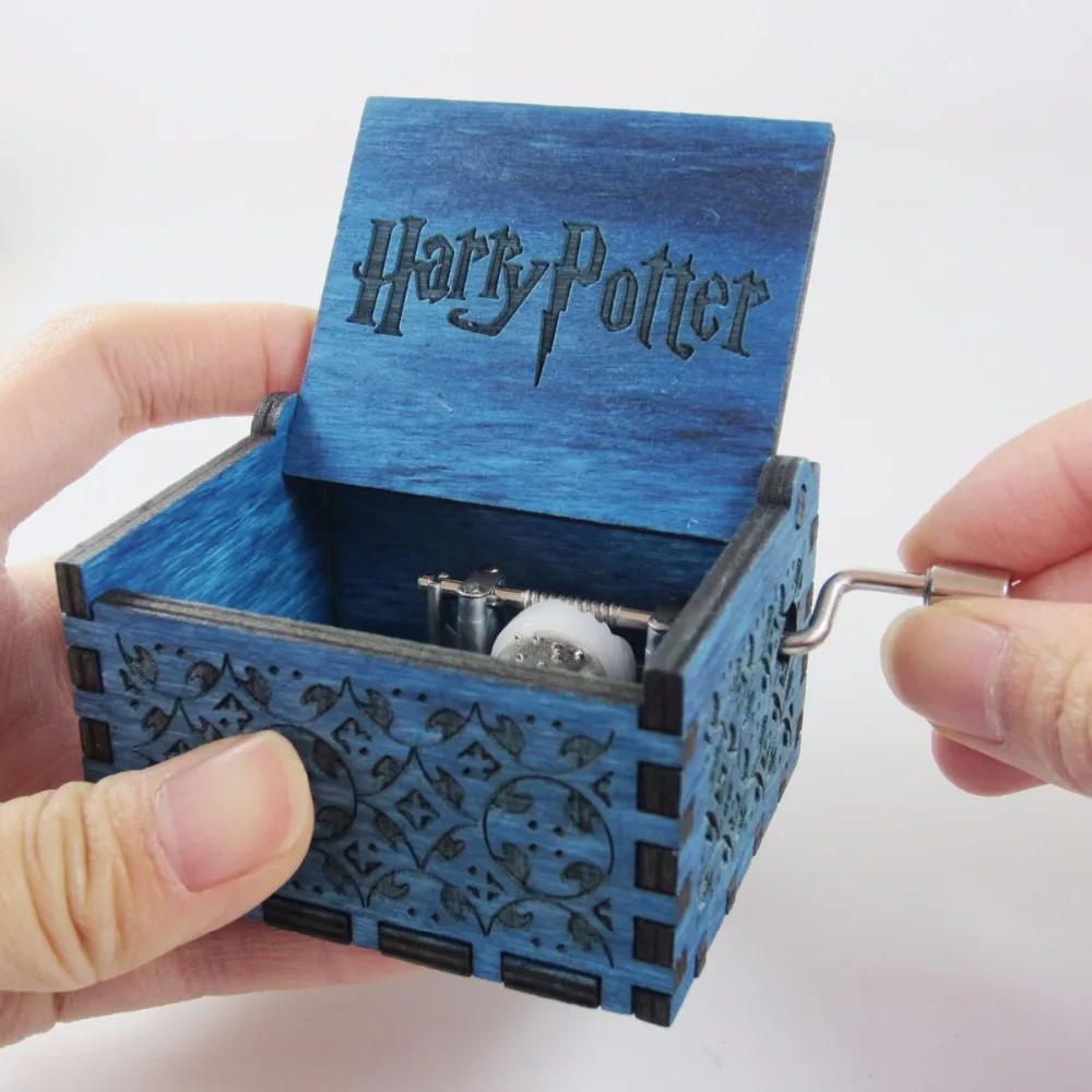 

Blue antique carved wooden harry potter music box, Christmas gift, new year gift, birthday gift free shipping