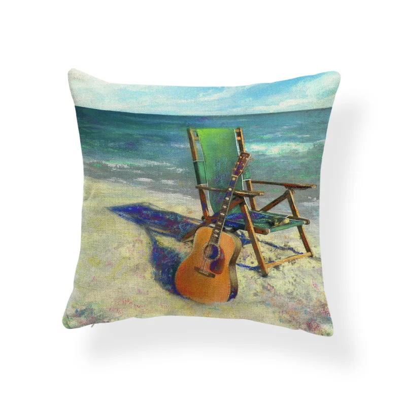 الغيتار الشاطئ وسادة غطاء الحب المشهد وسادة وسائد الاستوائية خزانة الكلب عشاق الهدايا رمي غطاء وسادة شجرة 18X18 الكتان