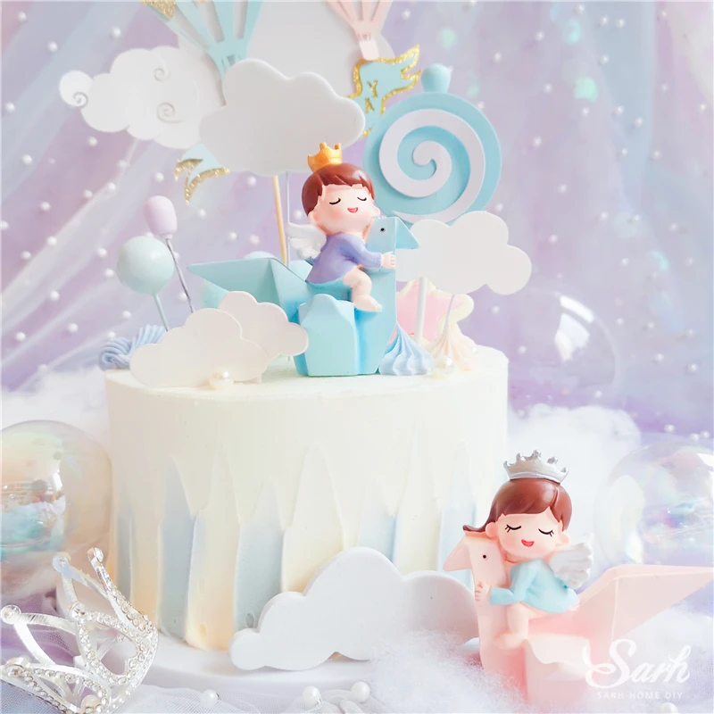 Корона мальчик девочка и журавль розовый синий с днем рождения украшения Радуга торт Топпер для день детей вечерние принадлежности прекрасный подарок