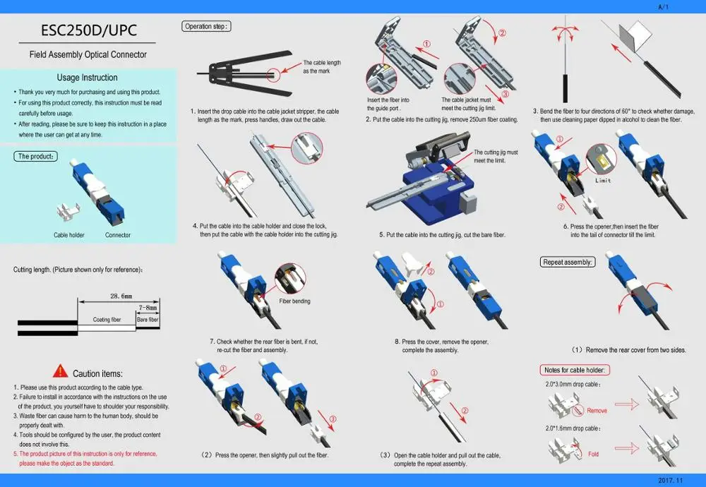 100 шт./упак. FTTH ESC250D SC UPC Одномодовый SC upc оптическое волокно быстрый разъем SC PC встроенный тип ESC250D SC разъем