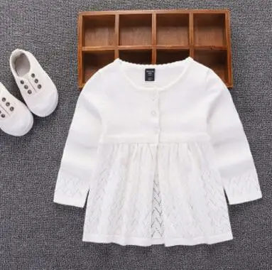 Весенне-осенний Модный повседневный однотонный вязаный пуловер; свитера для детей; хлопковый свитер; топ для девочек; вязаный кардиган - Цвет: Белый