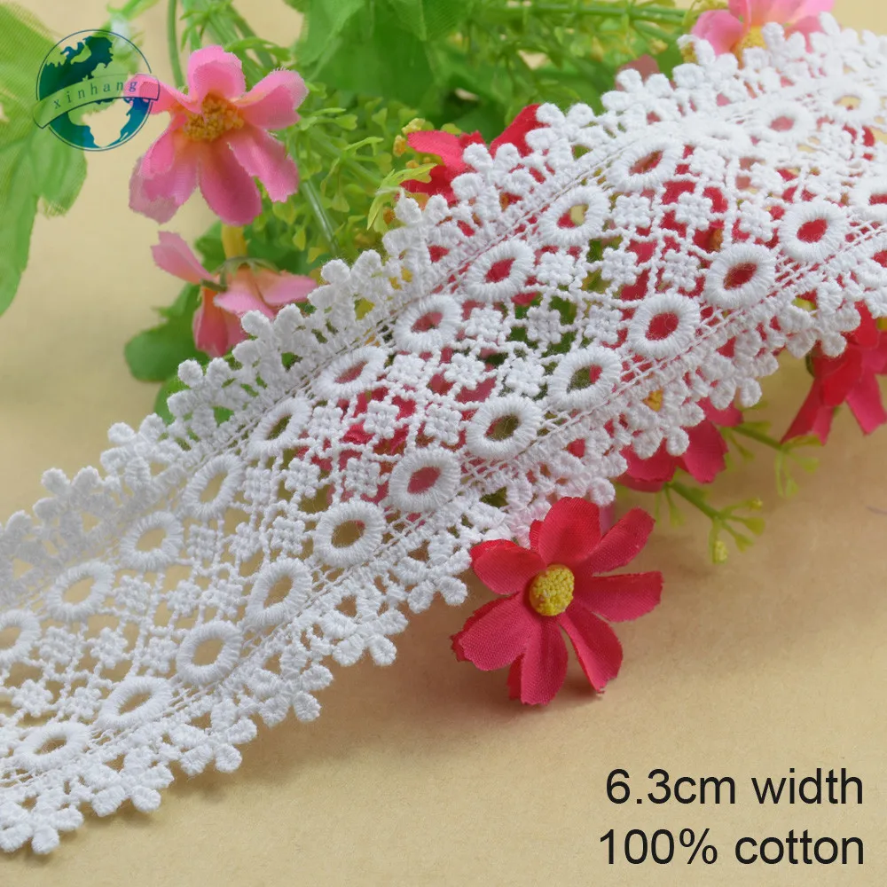 6.3cm white lace cotton embroid lace sewing ribbon fabric guipure diy trims warp knitting DIY