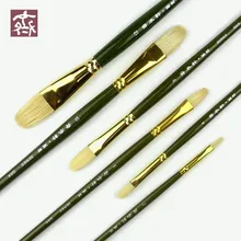 6 шт./компл. qishuixuan на плоской подошве, с закругленным носком, масло Краски кисть отлично щетина волосы деревянной ручкой гуашь акриловые краски Краски ingbrush товары для рукоделия