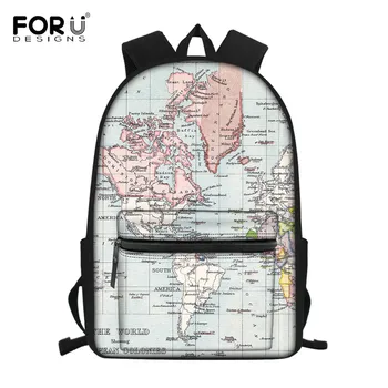 

FORUDESIGNS World Map Prints Backpack for Men Primary School Backpacks Orthopedic Teenagers Boys Laptop Rucksack Bagpack Mochila