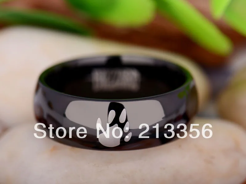 

Free Shipping UK Russia Brazil USA Hot Selling 8MM Black Dome World of Warcraft Horde/Druid Men's Tungsten Carbide Wedding Ring
