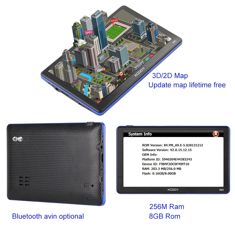 XGODY 7 inch 886 Car Truck GPS Navigation 256M+8GB Capacitive Screen FM Navigator+Reversing Camera Russia US AU 2017 EU Free Map