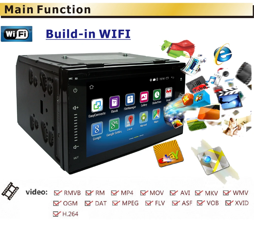 6. 2 'ƈ DIN Android 5.1 GPS Навигации Bluetooth AM/FM/RDS ChargerSteering Колеса Обратный парковка Для