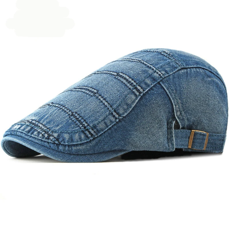 

HT2341 New Adjustable Beret Cap Washed Cotton Jeans Denim Newsboy Ivy Flat Cap Men Women Berets Spring Summer Men Women Cap Hat