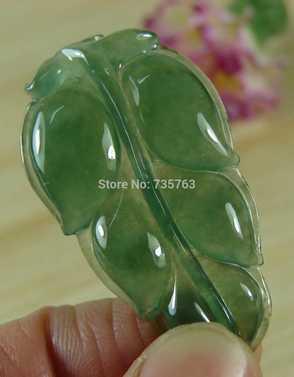 

xiuli 0014847 Certified jade leaf pendant ICY Chinese Green Nature Grade A Jade Jadeit