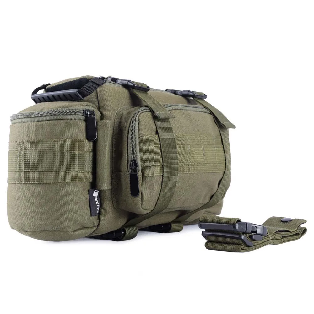 Multifunctional DSLR Canvas Tactical Waist Rucksack Bag Camera Soft Pack Molle Single Shoulder Case w Rain