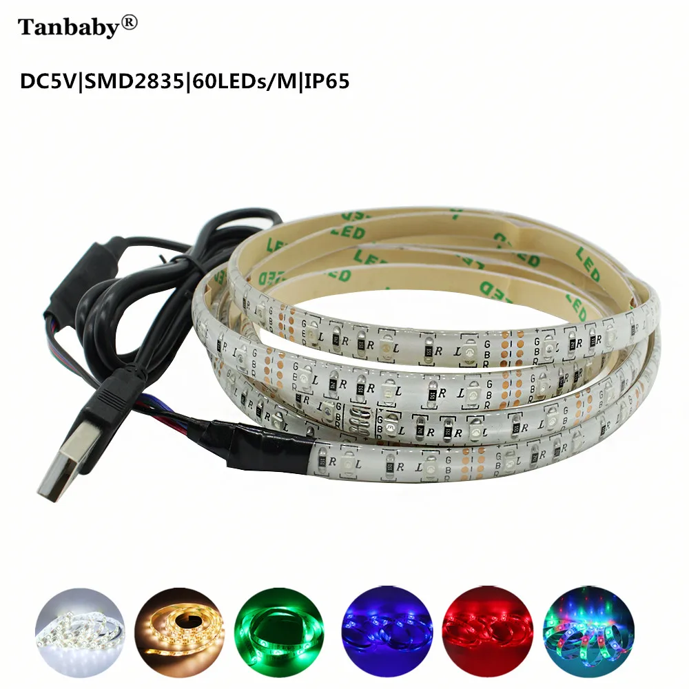 

USB DC5V 60Leds/M 2835 LED light Strip SMD2835 Waterproof Flexible Tape LED lamp String Ribbon for TV home Holiday Decoration