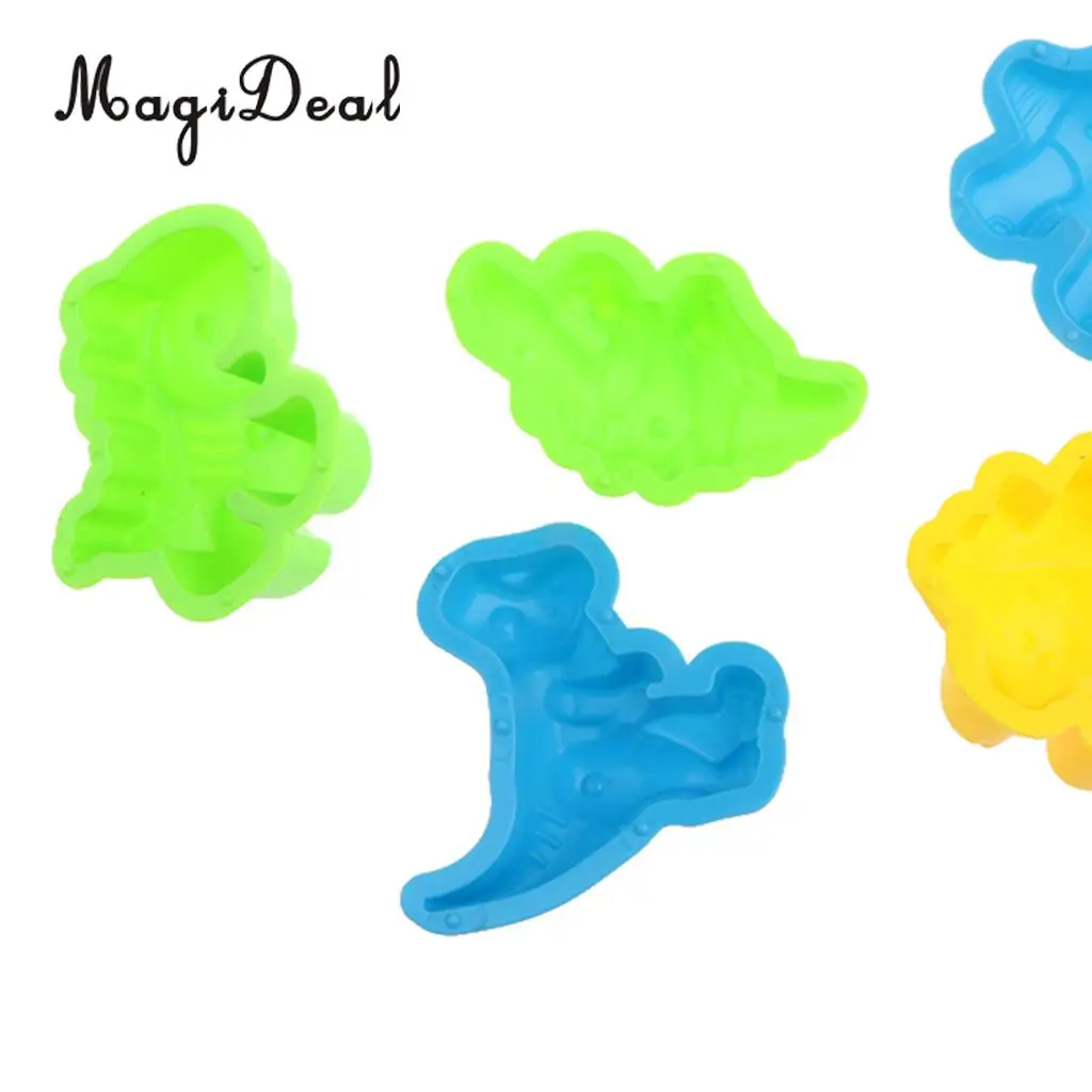 MagiDeal Set of 6 Plastic Model BUilding Kits Sand Molds Dinosaur Beach Sand Molds Sandcastle Toy Box for Kids Children