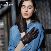 Fioretto, Осень-зима, женские кожаные перчатки, Новое поступление, перчатки из овчины, в полоску, с заклепками, модные, в стиле панк, черные перчатки для девушек