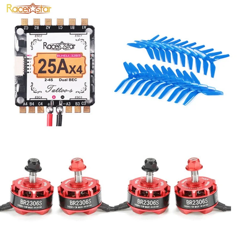 

Racerstar RS2306S 2400KV 2-4S Motor & Tatto_S 25A Blheli_32 Dshot1200 ESC & 10X 5042 V2 3-Blade Propeller for RC Racing Drones