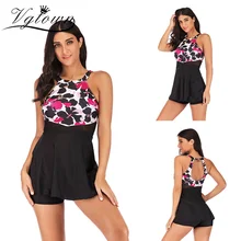 Купальник VGTOWN размера плюс 6XL, танкини, купальник для женщин, с принтом, с круглым вырезом, топы с шортами, два предмета, монокини, купальник, пуш-ап, купальный костюм, S