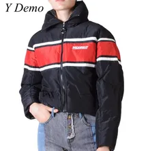 Spring Brief Letters Parkas Short Color Spliced Women’s Warm Zipper Jackets